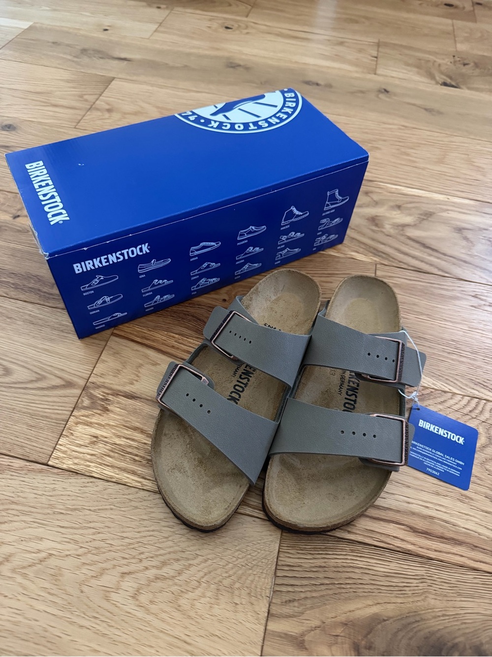 NWT Birkenstock Arizona Birkibuc Stone Sandals 37 Narrow